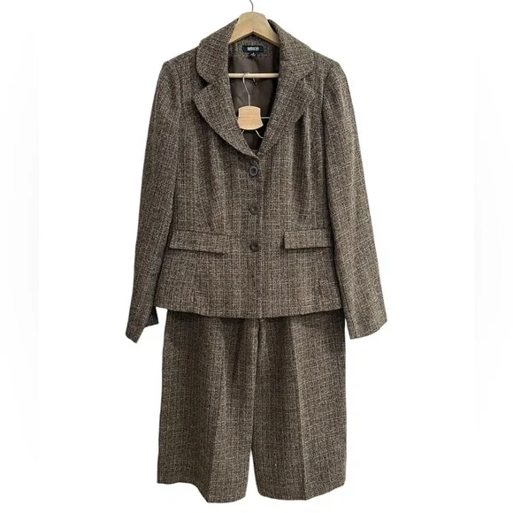 Y2K Metrostyle Tweed Suit w/ Wide Leg Cropped Pants - Picture 1 of 4